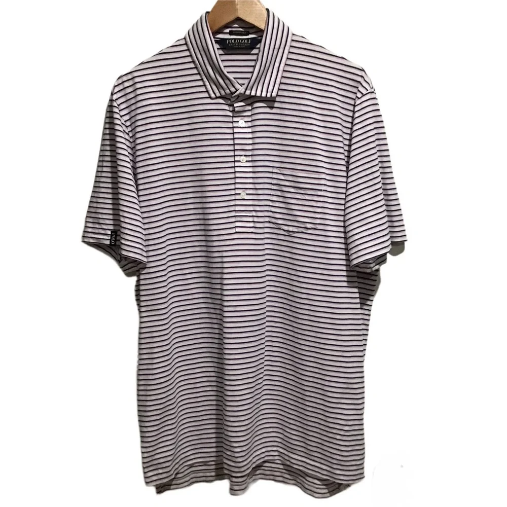 Ralph Lauren men’s Polo Golf shirt pink/blue striped stretch lisle